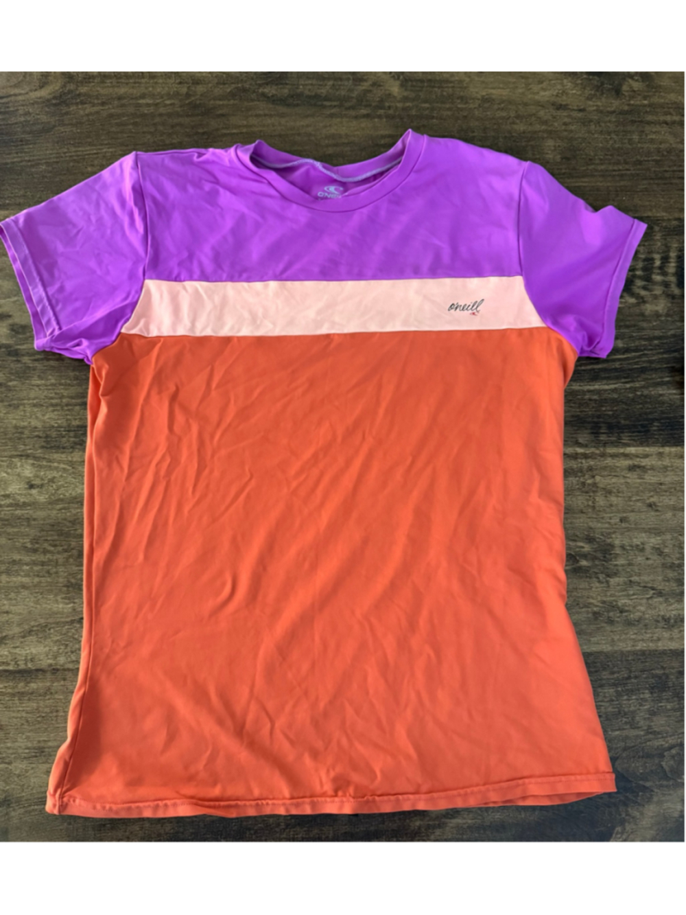 Women's O'Neill Short Sleeve Tee XL Orange Purple Colorblock